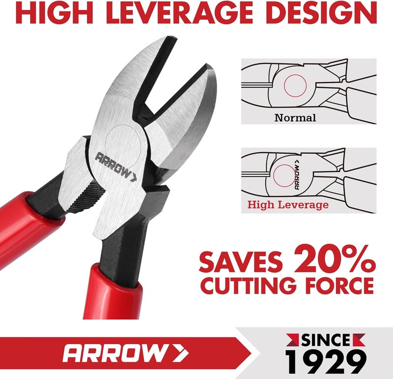 Arrow Fastener كماشة قطع قطرية عالية الرفع 6 بوصات من ARROW، قواطع أسلاك مع مقبض مريح، قواطع جانبية لقطع الأسلاك - Image 5